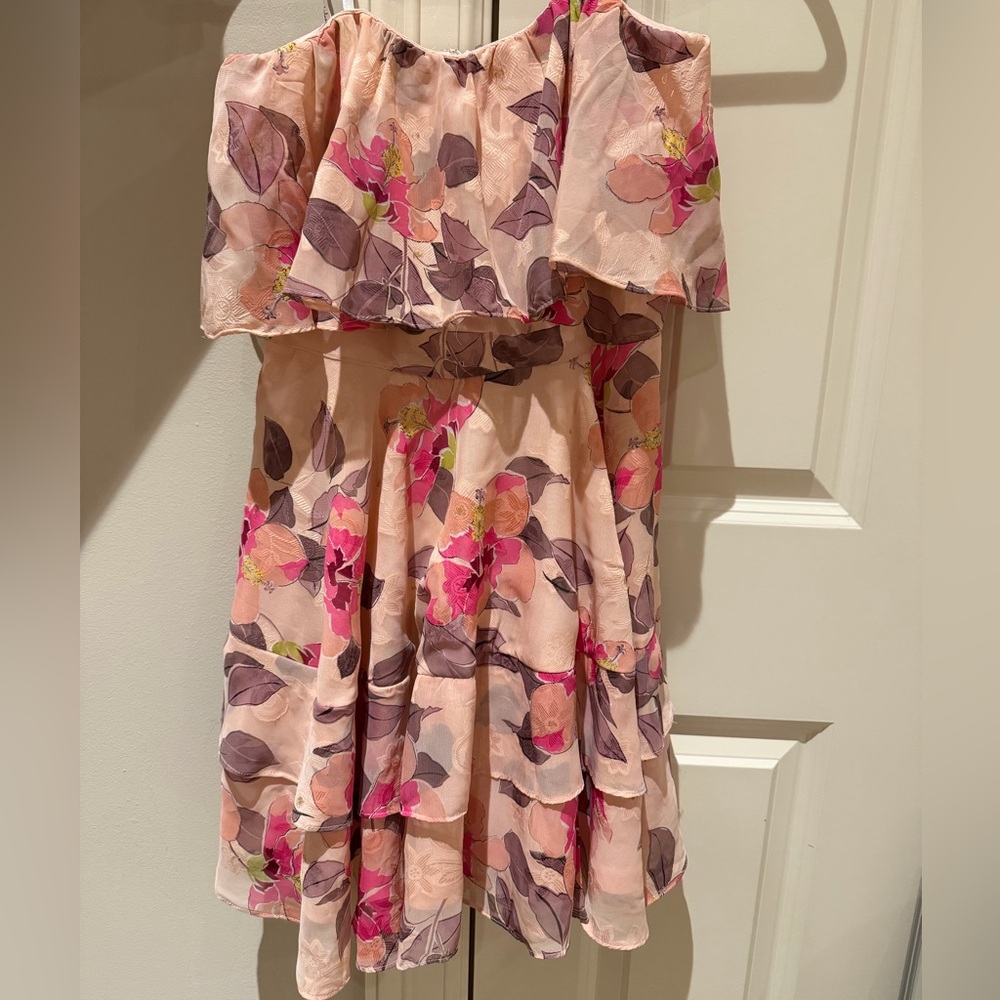 Lulu's Pink Floral Strapless Dress